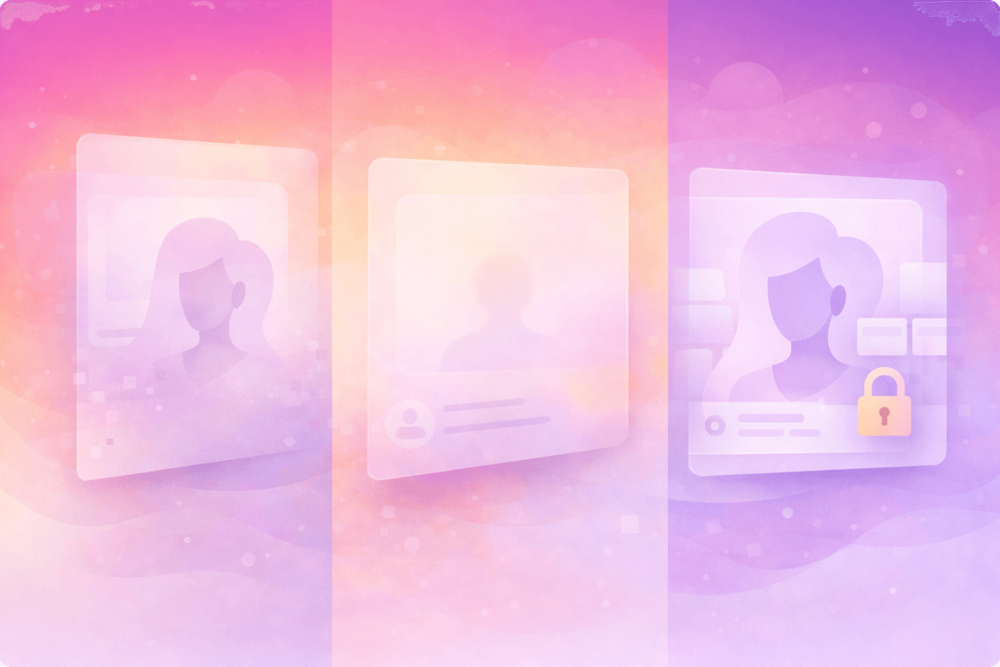 Illustrated comparison showing different Instagram account visibility states, representing blocked, deactivated, and private profiles