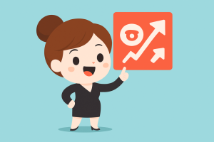 Cartoon character pointing at a rising karma chart