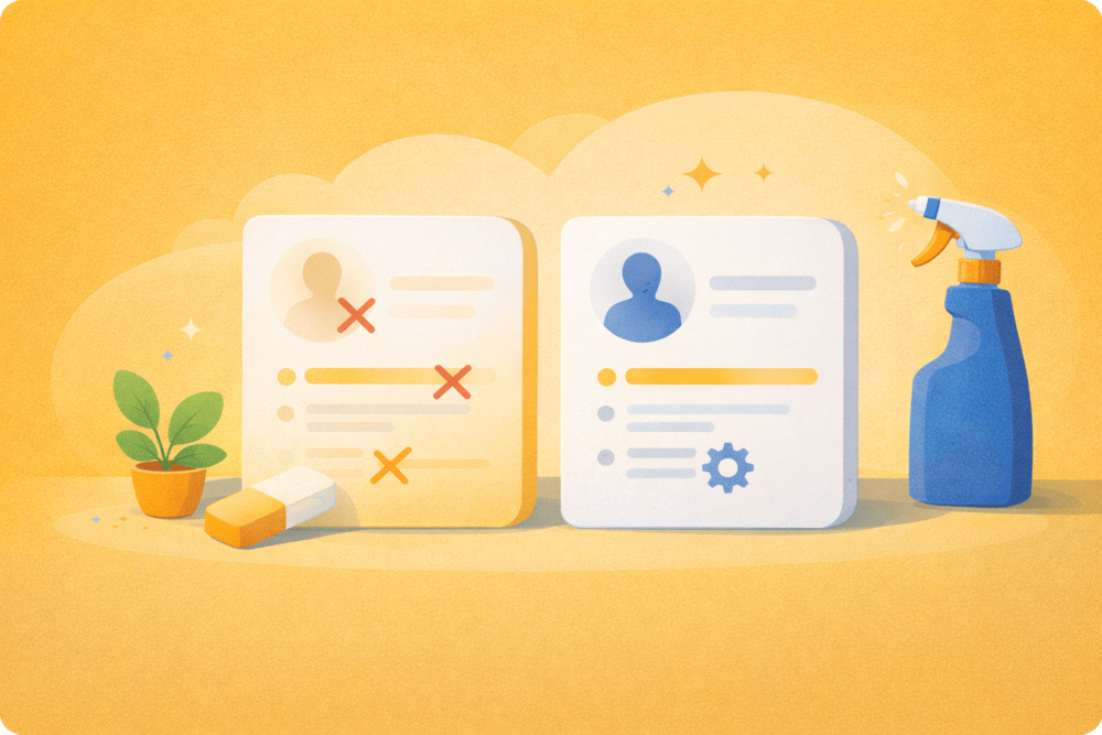 Illustration showing small LinkedIn profile mistakes being corrected to improve clarity and visibility