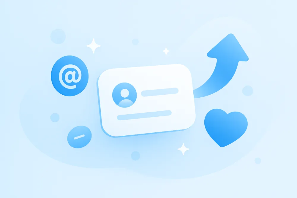 Abstract illustration showing Twitter elements with an upward arrow and heart icon.
