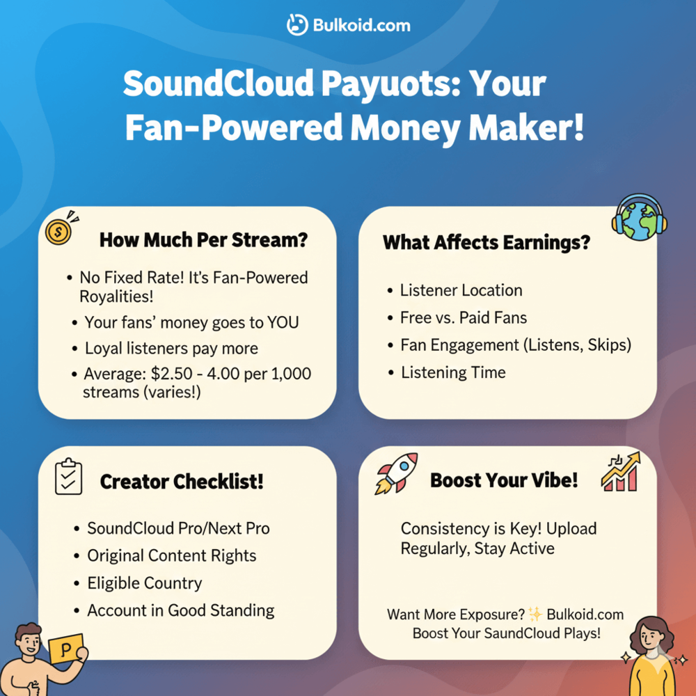 How much does SoundCloud pay per stream - Bulkoid Infographic
