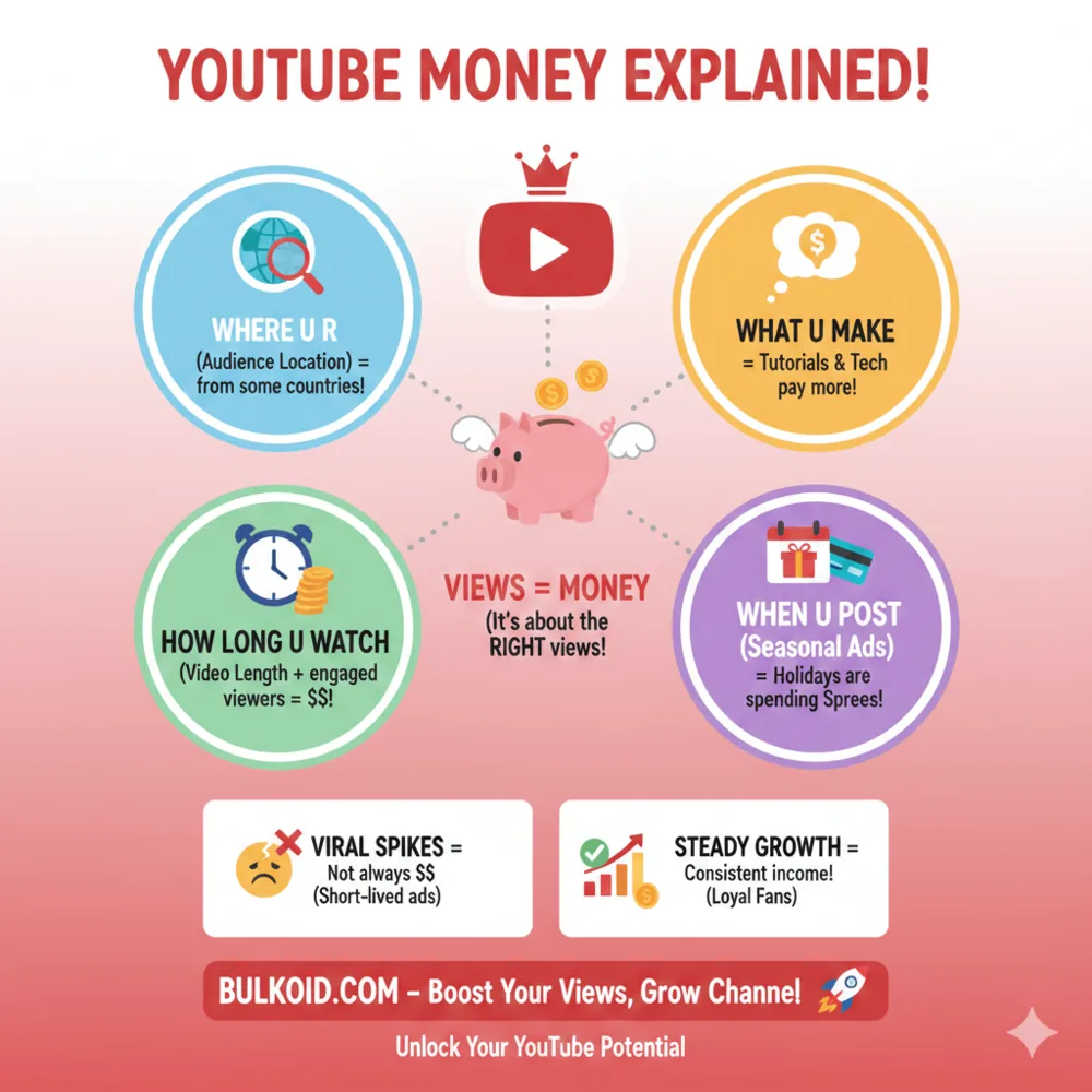 How Much Does YouTube Pay Per View - Bulkoid Infographic