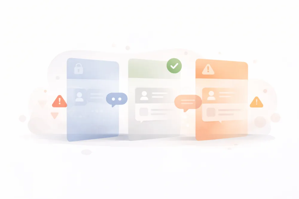 Illustration showing content being filtered to represent Reddit rules and moderation decisions