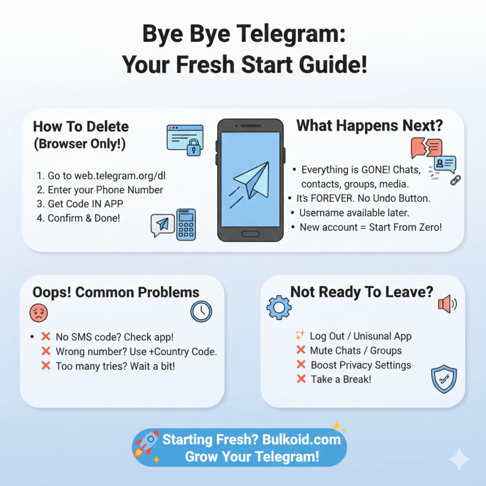 How to Delete Telegram Account - Bulkoid Infographic