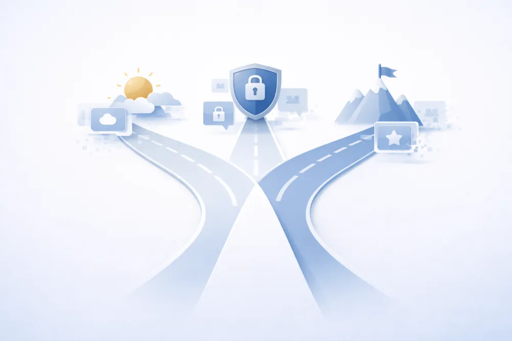 Abstract illustration showing multiple paths branching from a central point, representing personal choice when deciding whether to delete a Telegram account