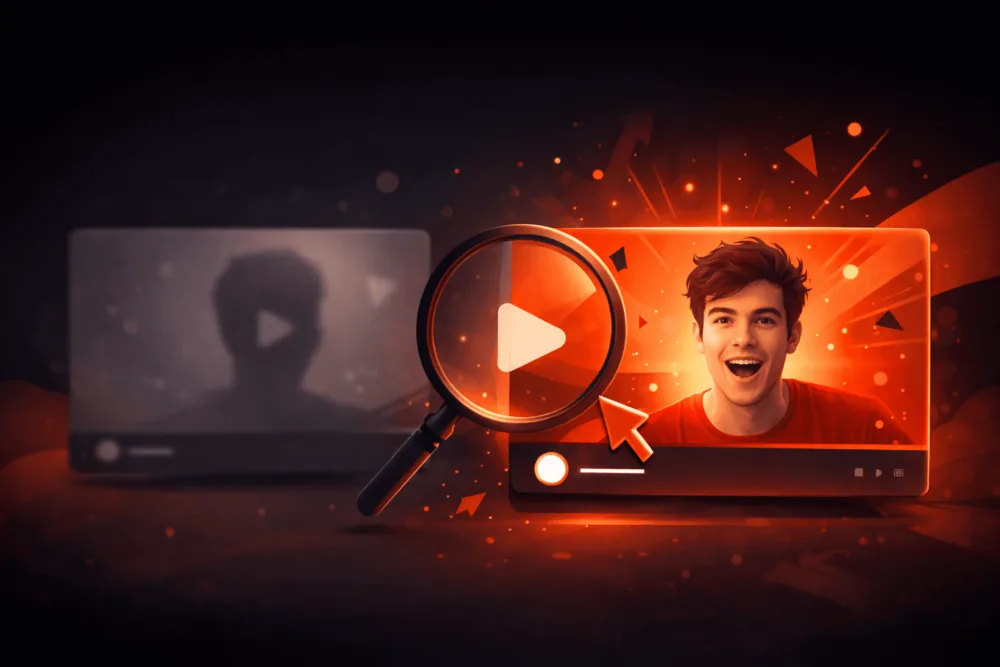 Visual comparison of optimized and unoptimized YouTube thumbnails, showing how clear titles and strong visuals help videos stand out and get more clicks.