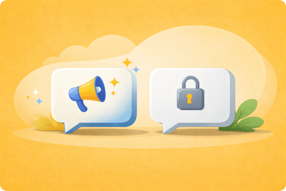 Illustration representing the choice between publicly announcing a promotion or keeping the update private on LinkedIn