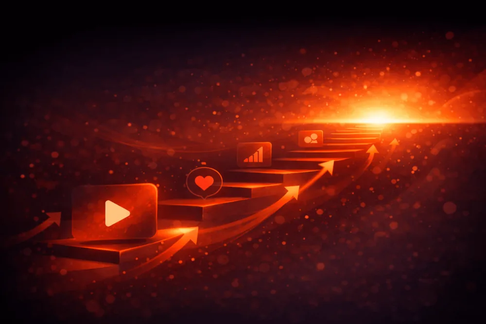 Illustration representing steady YouTube growth over time through consistent effort, optimization, and long-term strategy.