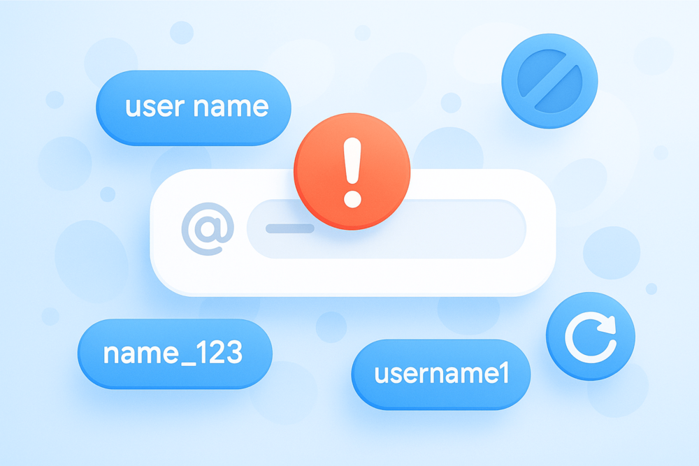 Abstract UI warning icons showing troubleshooting for a taken Twitter username