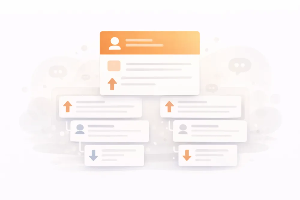 Illustration showing a structured Reddit-style discussion with nested comments and upvote and downvote arrows