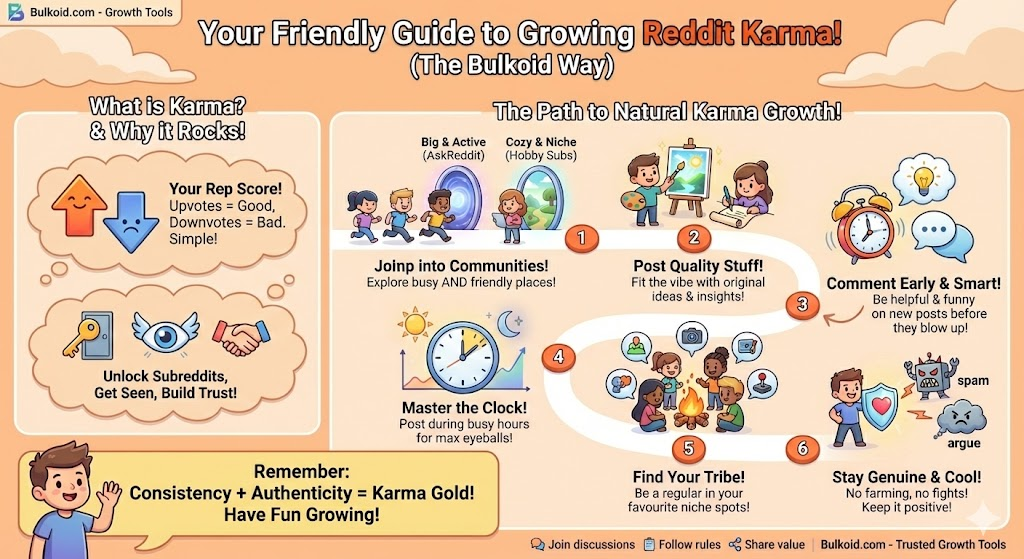 How do you get karma on Reddit - Bulkoid Infographic