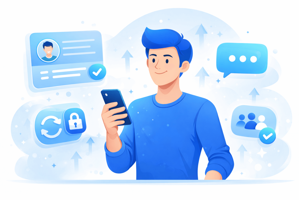 Illustration showing a Telegram profile with visible activity and engagement, representing growing presence and stronger interaction on the platform.