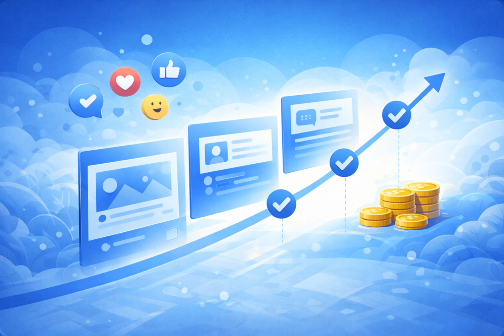 Illustration showing how Facebook monetization is driven by engagement signals and consistent content performance