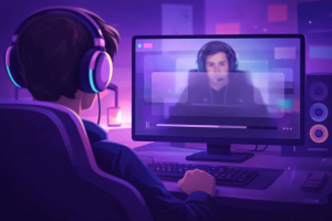 How to block Twitch ads illustration showing a viewer watching a live stream with subtle interruptions on a desktop setup