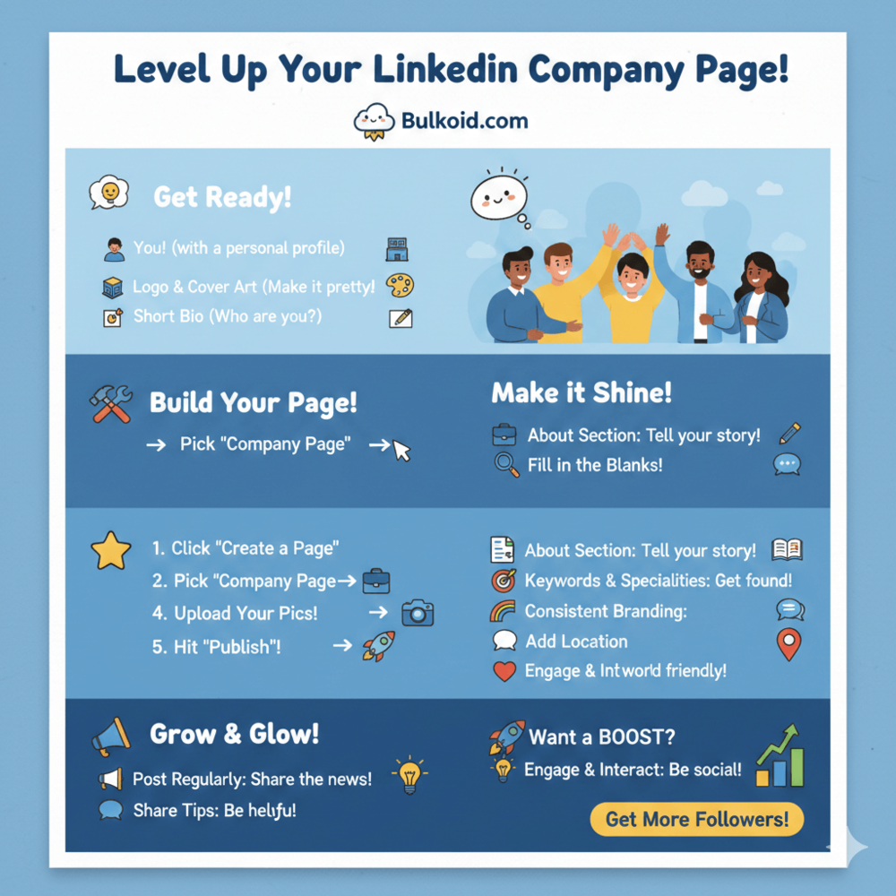 How to make a LinkedIn page for a company - Bulkoid Infographic