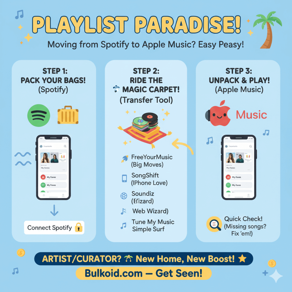 How to transfer Spotify playlist to Apple Music - Bulkoid Infographic