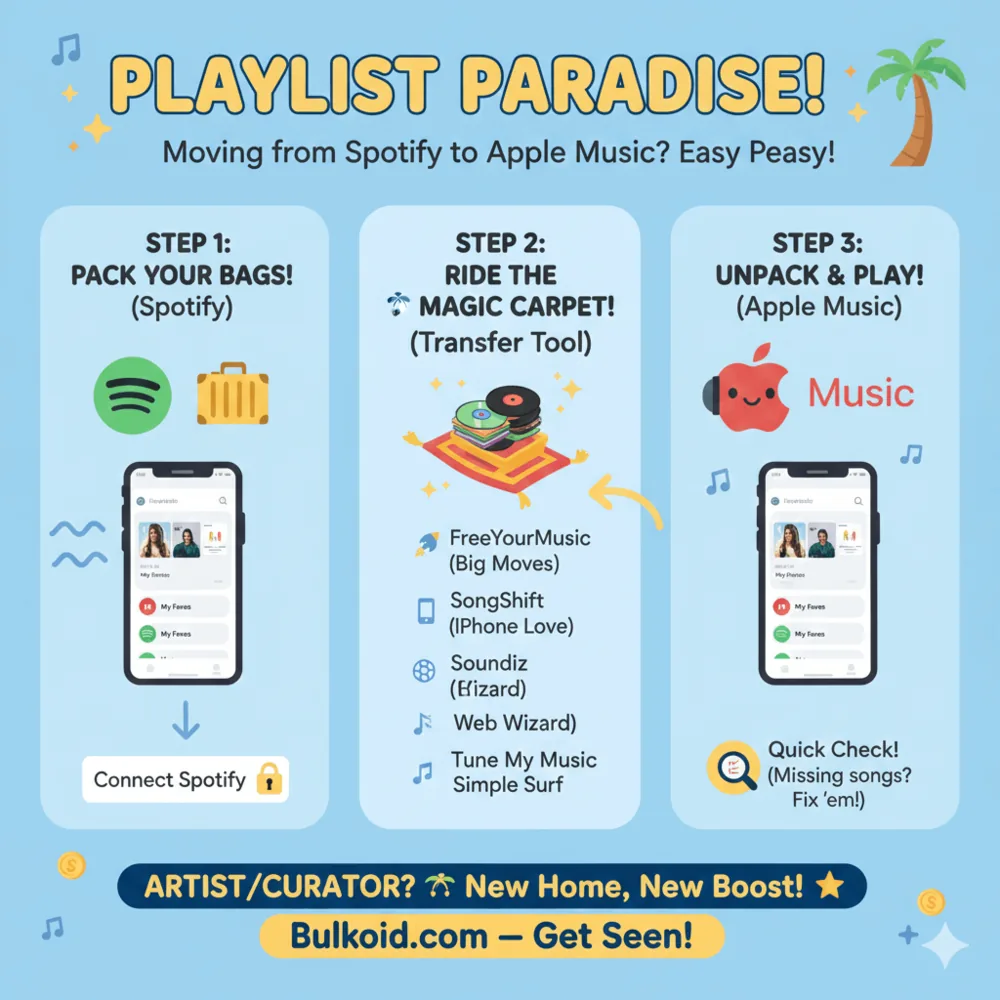 How to transfer Spotify playlist to Apple Music - Bulkoid Infographic