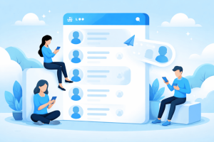 Cartoon-style illustration showing users quietly managing a Twitter follower list, with removed follower icons fading away in a calm and controlled way.