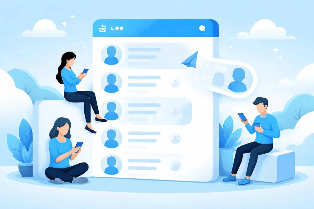 Cartoon-style illustration showing users quietly managing a Twitter follower list, with removed follower icons fading away in a calm and controlled way.