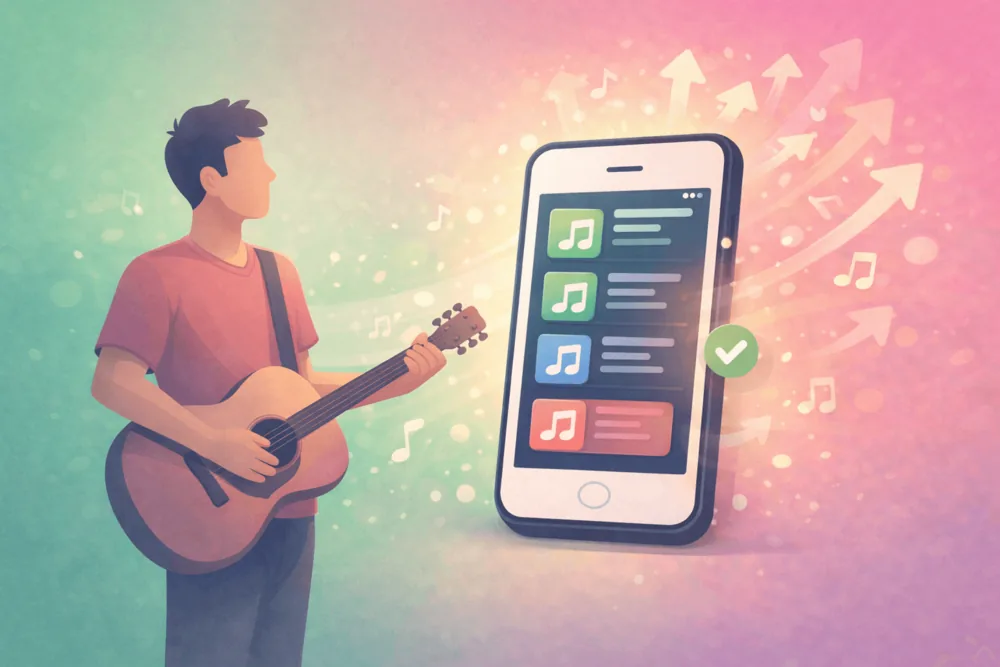 Illustration representing music growth and increased visibility after switching platforms.