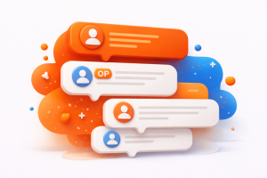 Reddit-style illustration showing overlapping comment bubbles and user icons representing active online discussions