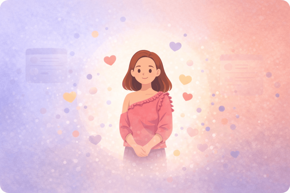 Cute corporate illustration showing a creator highlighted by a soft glow, representing early visibility and reach on Threads