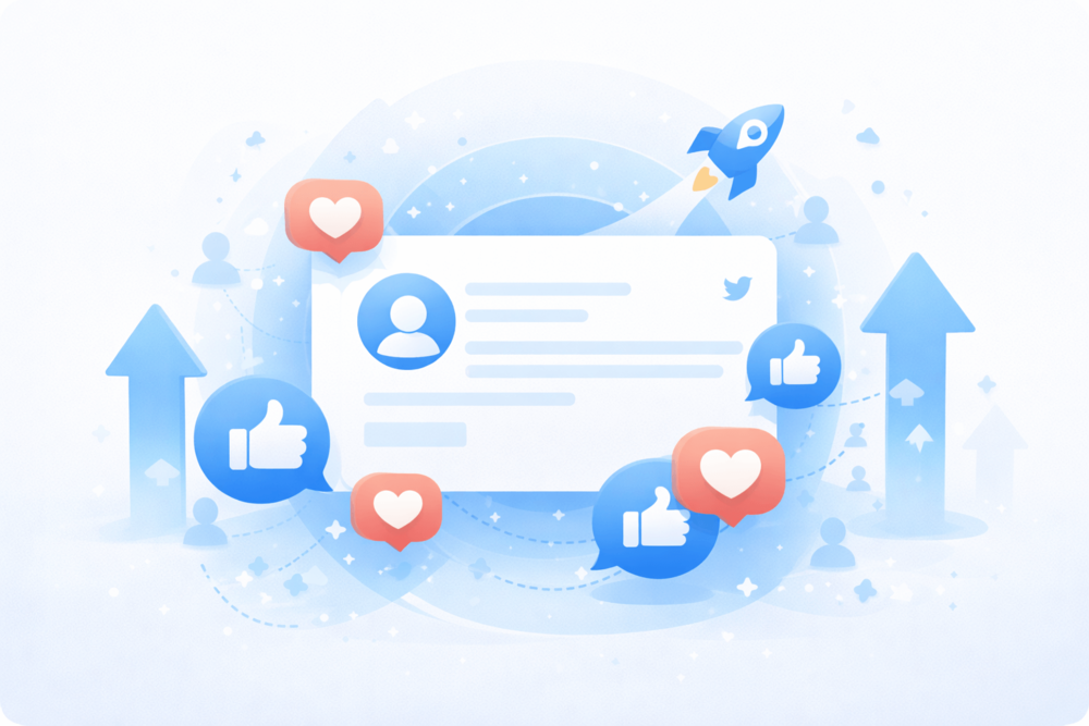 Illustration showing a Twitter post gaining likes and engagement, representing increased visibility and momentum for public tweets