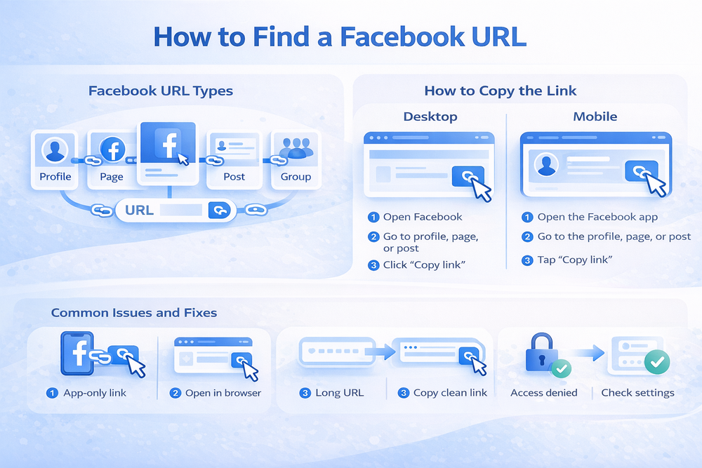 How to Find a Facebook URL - Bulkoid Infographic