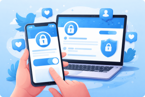 Illustration showing a private Twitter account with lock icons on a smartphone and laptop, representing how to make your Twitter account private using privacy settings.