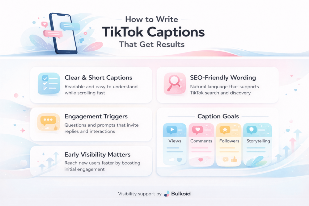 How to write a good TikTok caption - Bulkoid Infographic