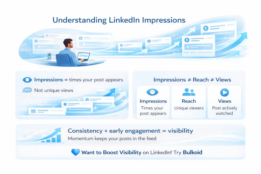 What Are Impressions on LinkedIn - Bulkoid Infographic