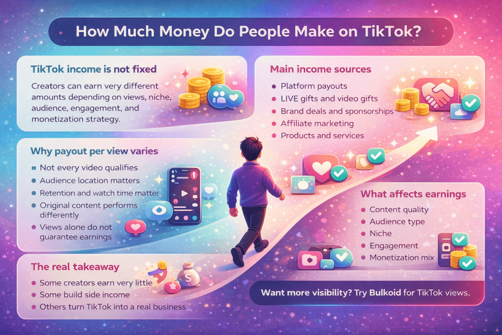 How Much Money Do People Make on TikTok - Bulkoid Infographic
