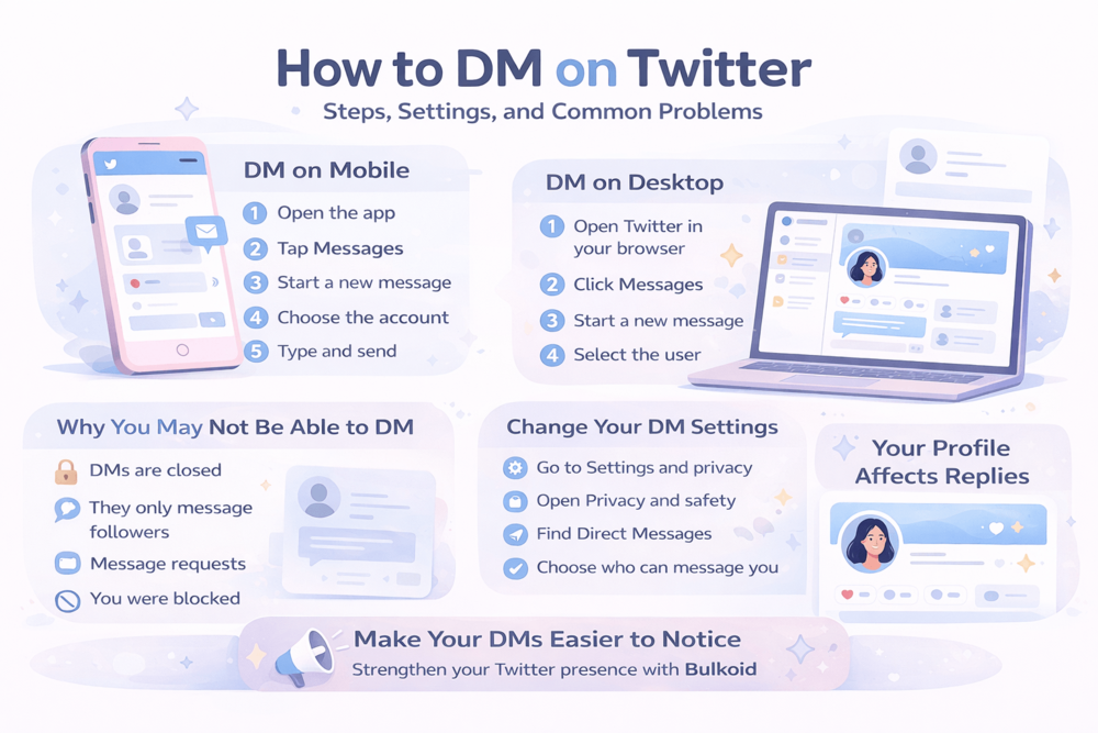 How to DM on Twitter - Bulkoid Infographic