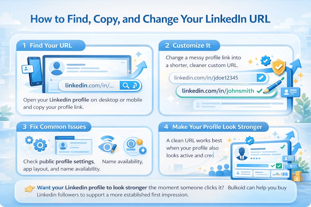 How to get LinkedIn URL - Bulkoid Infographic
