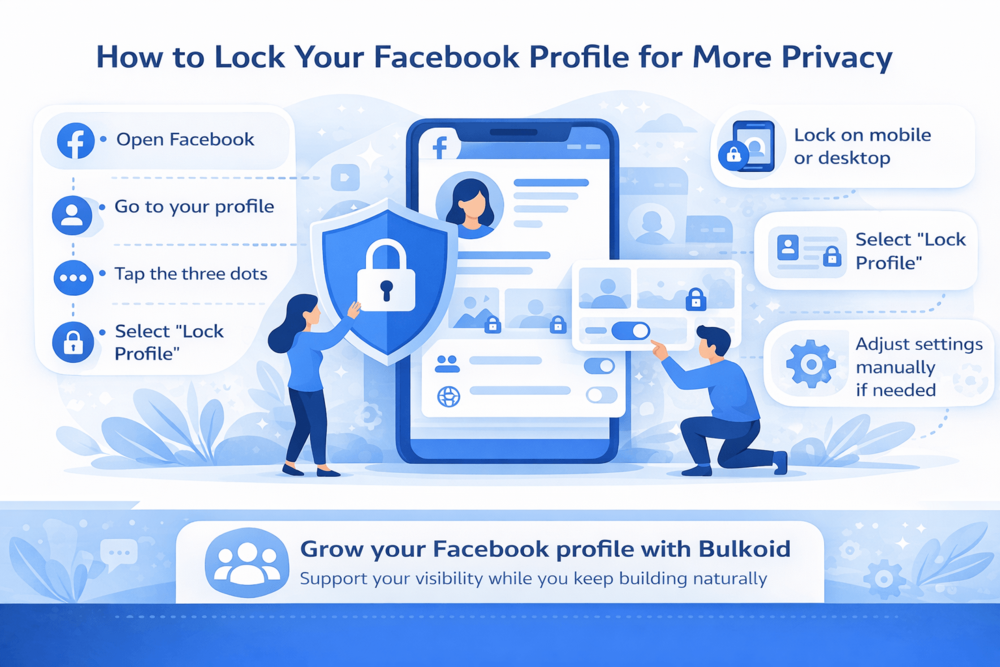 How to lock Facebook profile - Bulkoid Infographic
