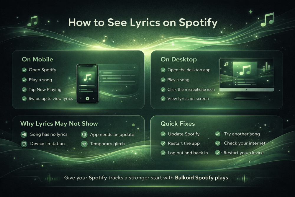 How to See Lyrics on Spotify - Bulkoid Infographic
