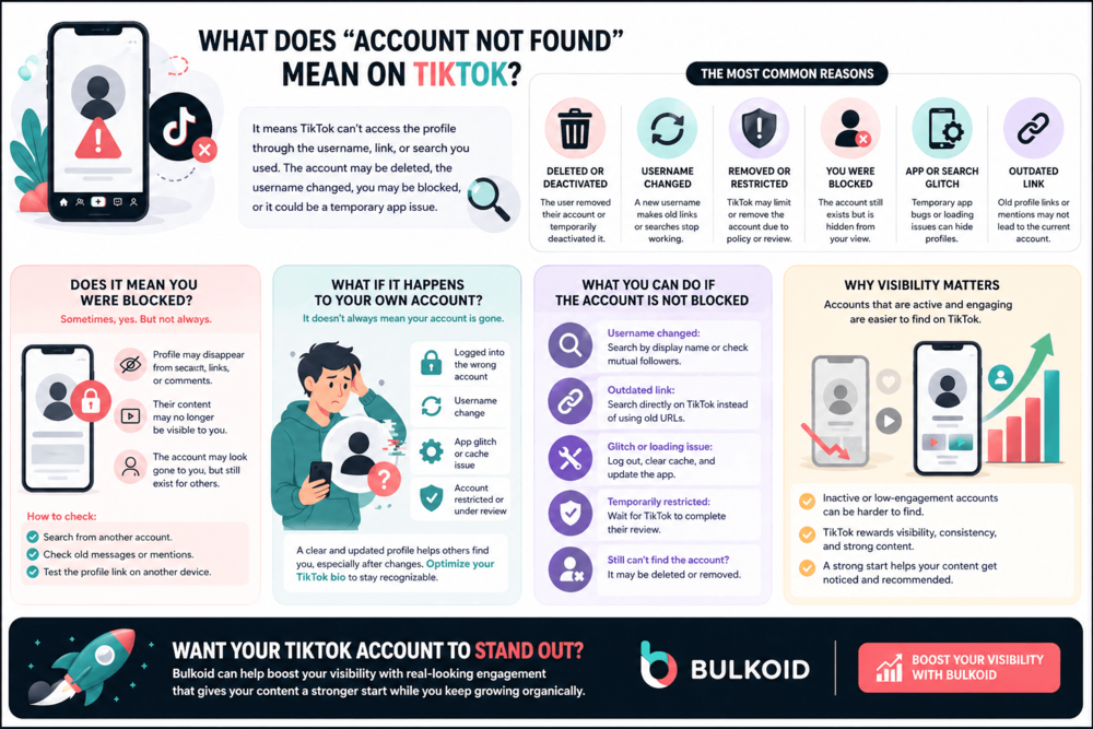 What Does Account Not Found Mean on TikTok Bulkoid Infographic