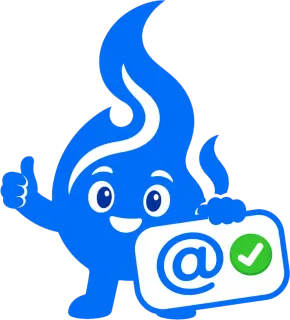 Bulkoid mascot holding an @username tag with a green check